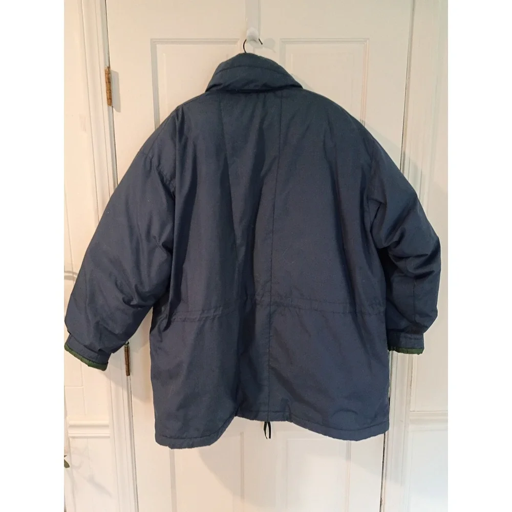 St Johns Bay Mens XXL Down Filled Winter Parka Jacket Navy Blue Green Puffer